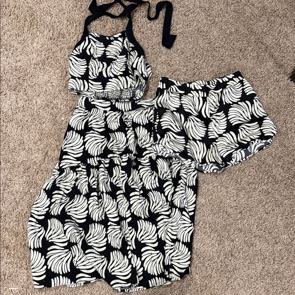 Black & White Tropical Print three Piece Set